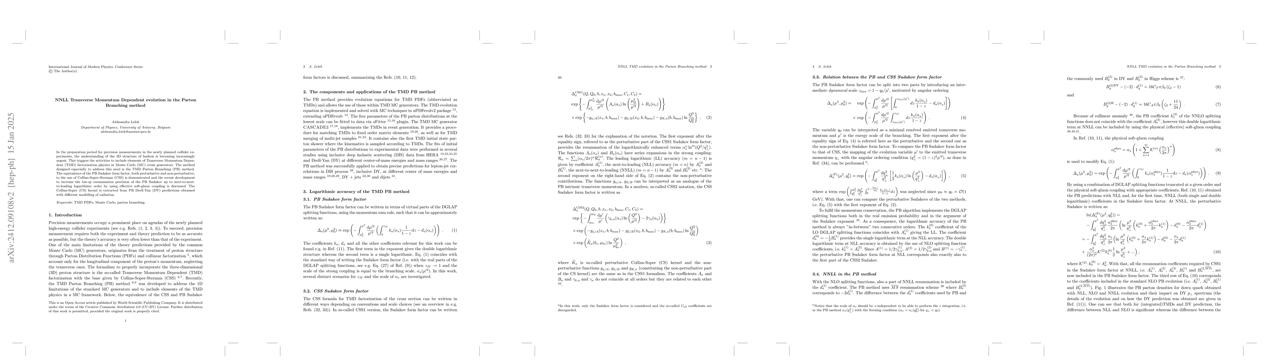 Thumbnail for NNLL Transverse Momentum Dependent evolution in the Parton Branching
  method