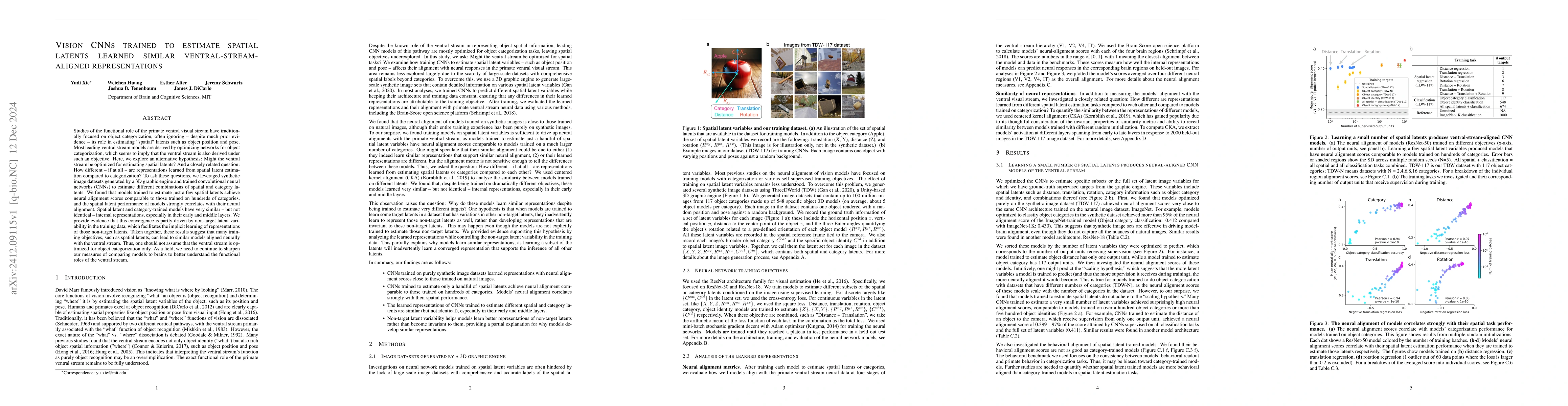 Thumbnail for Vision CNNs trained to estimate spatial latents learned similar
  ventral-stream-aligned representations