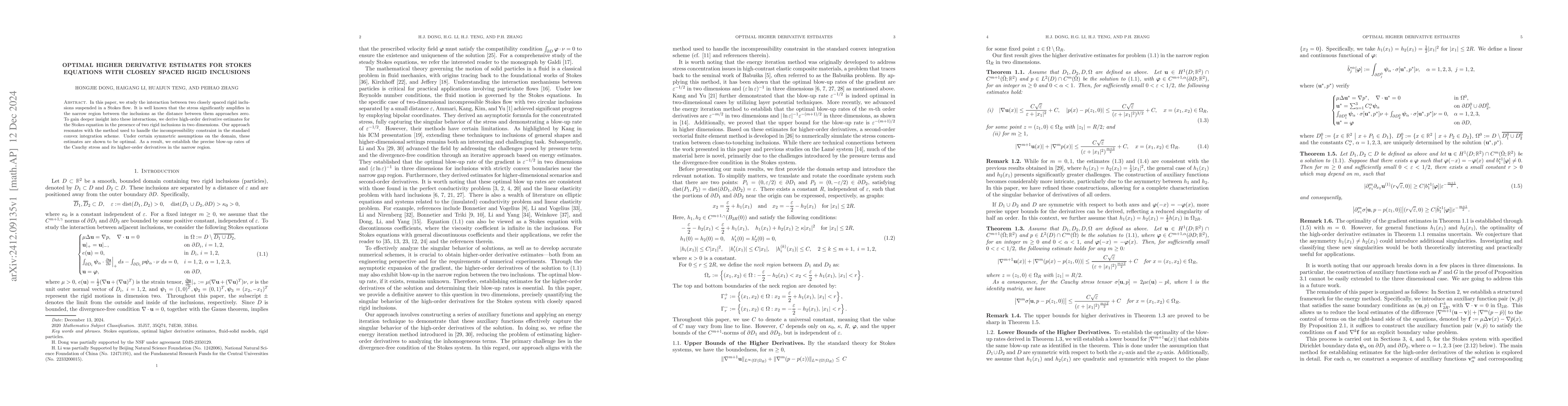 Thumbnail for Optimal higher derivative estimates for Stokes equations with closely
  spaced rigid inclusions