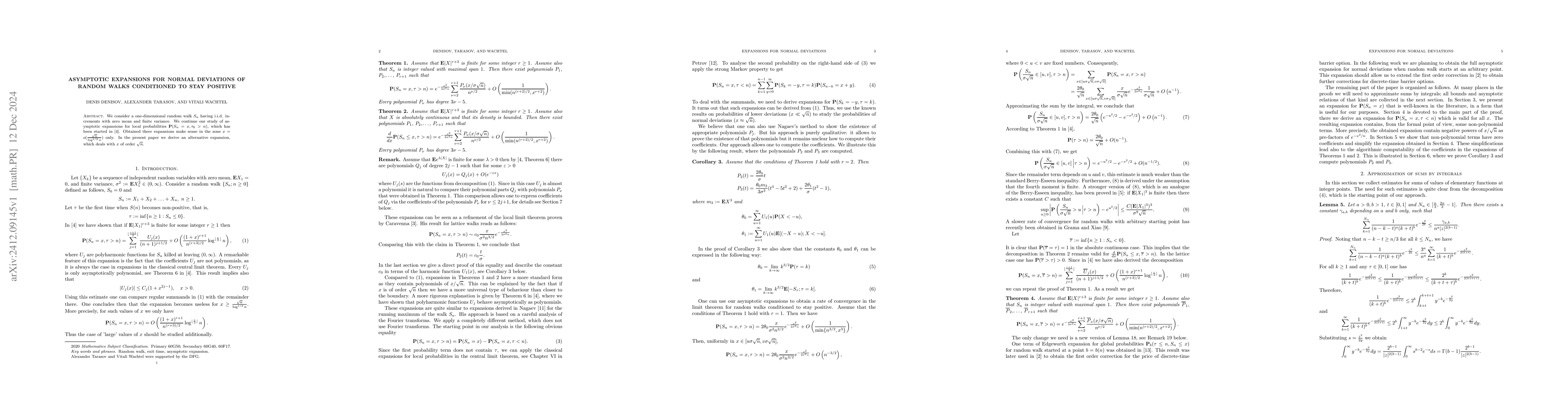 Thumbnail for Asymptotic expansions for normal deviations of random walks conditioned
  to stay positive