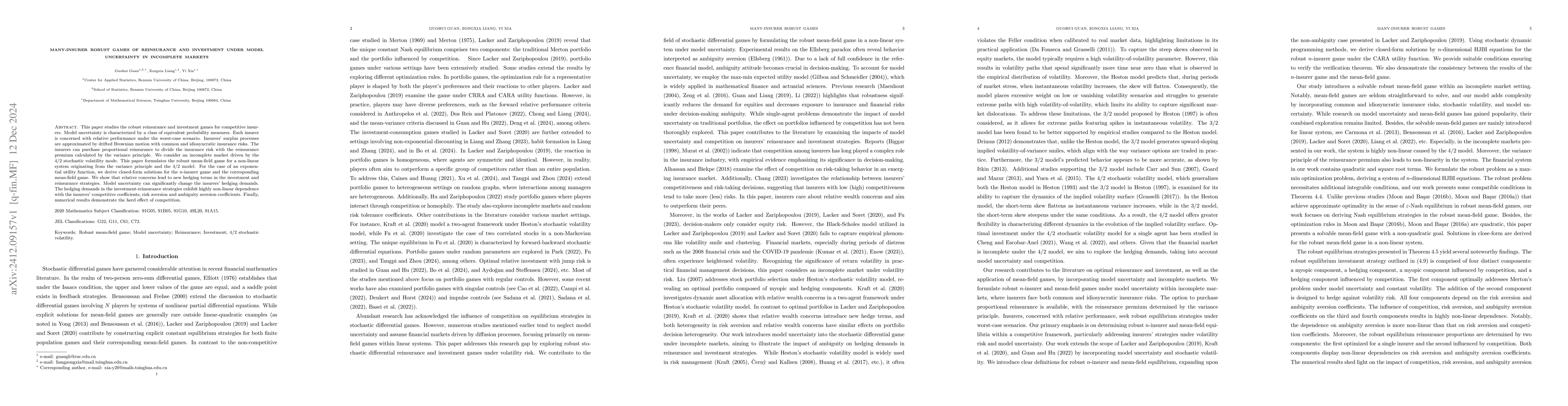 Thumbnail for Many-insurer robust games of reinsurance and investment under model
  uncertainty in incomplete markets