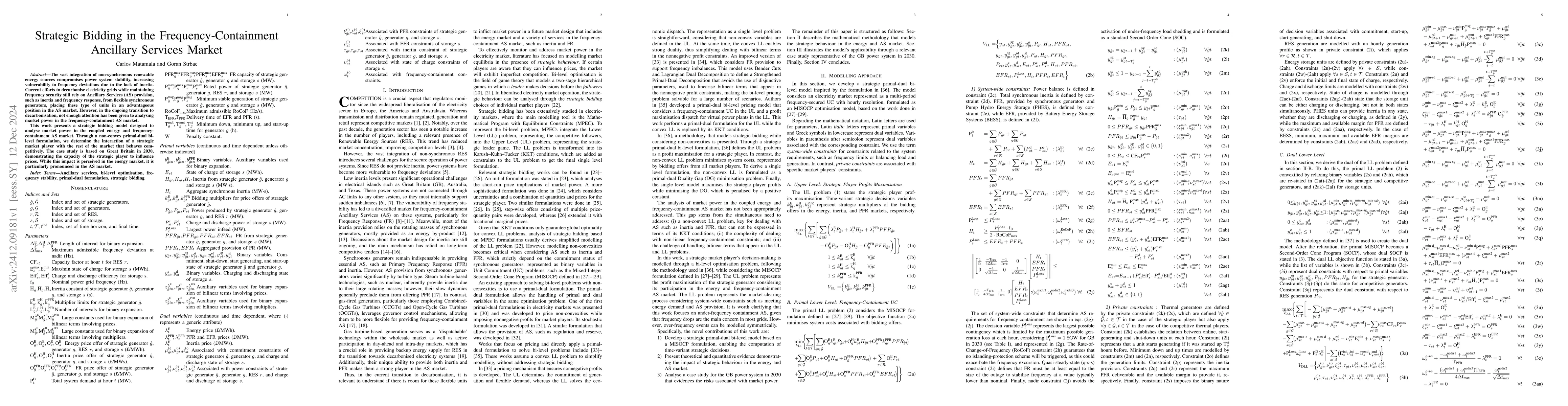 Thumbnail for Strategic Bidding in the Frequency-Containment Ancillary Services Market