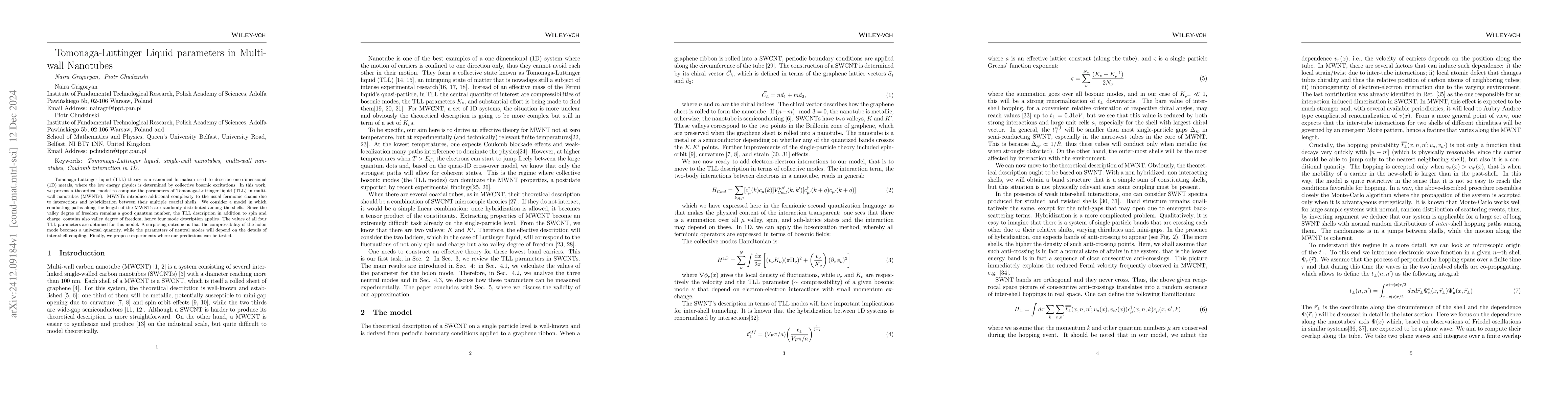 Thumbnail for Tomonaga-Luttinger Liquid parameters in Multi-wall Nanotubes