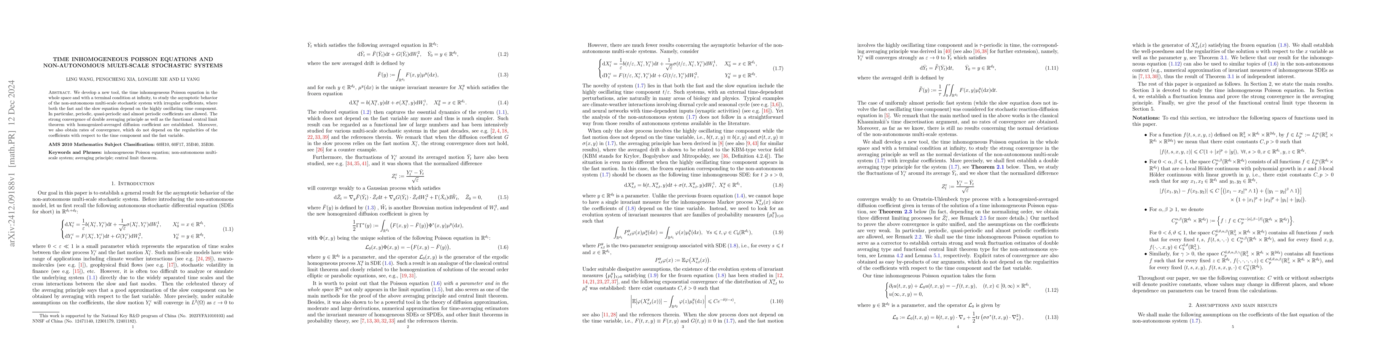 Thumbnail for Time inhomogeneous Poisson equations and non-autonomous multi-scale
  stochastic systems