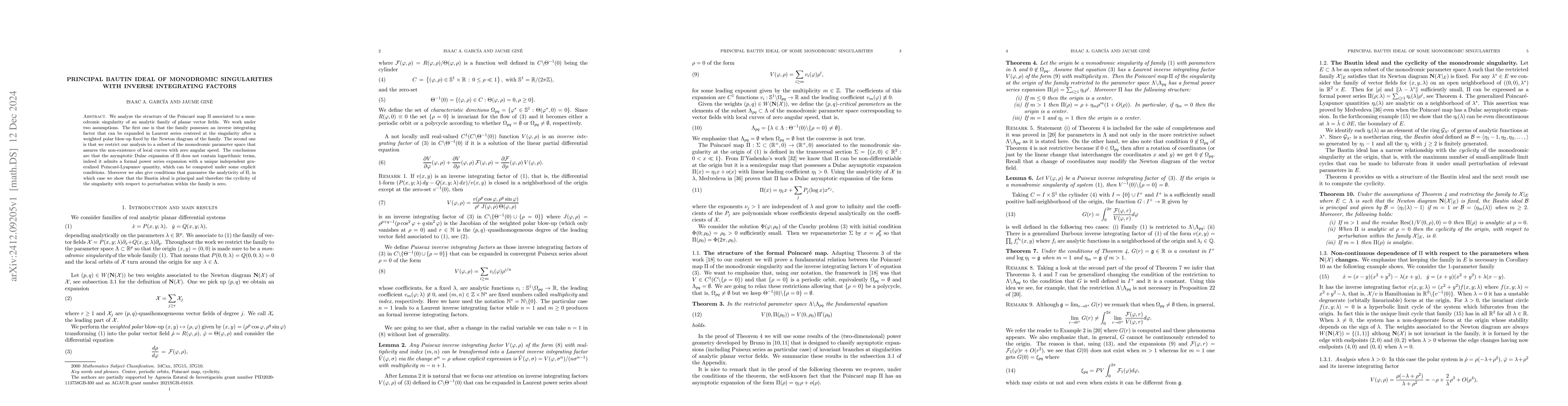 Thumbnail for Principal Bautin ideal of monodromic singularities with inverse
  integrating factors