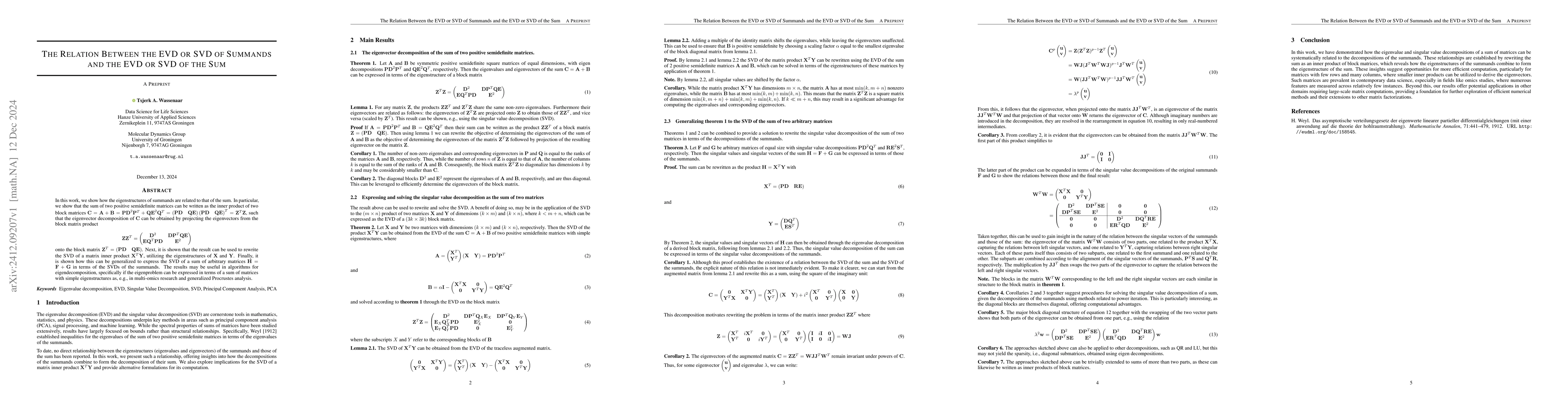 Thumbnail for The Relation Between the EVD or SVD of Summands and the EVD or SVD of
  the Sum