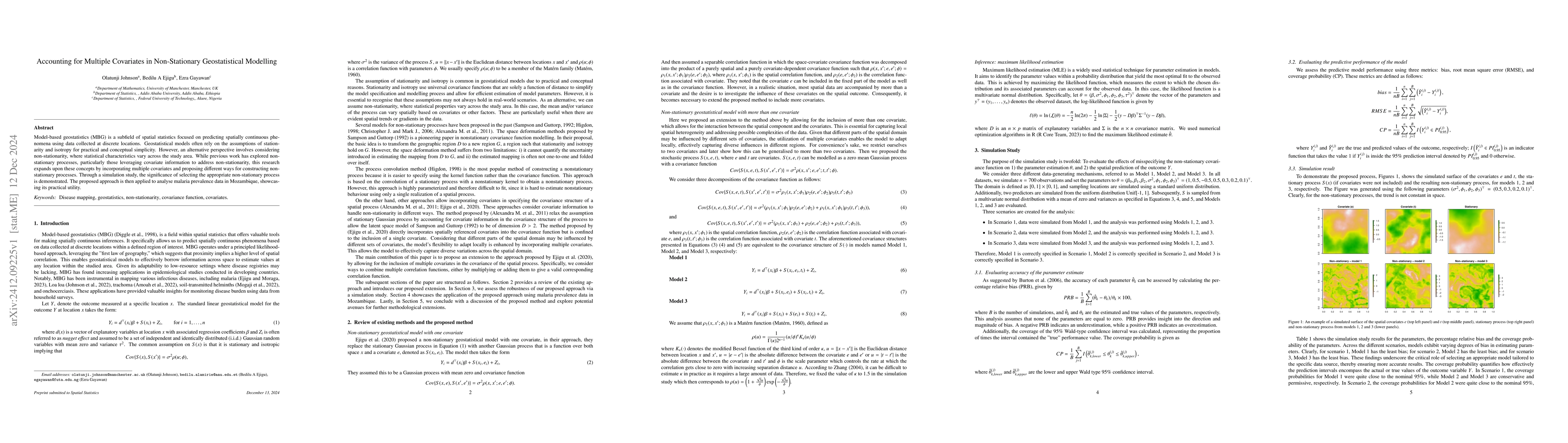 Thumbnail for Accounting for Multiple Covariates in Non-Stationary Geostatistical
  Modelling
