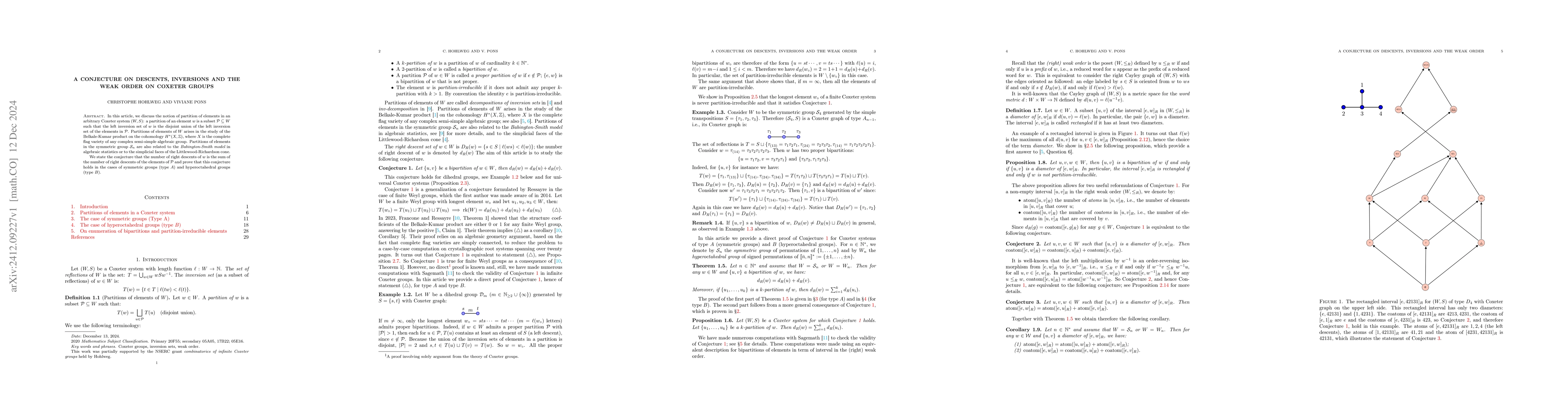 Thumbnail for A conjecture on descents, inversions and the weak order