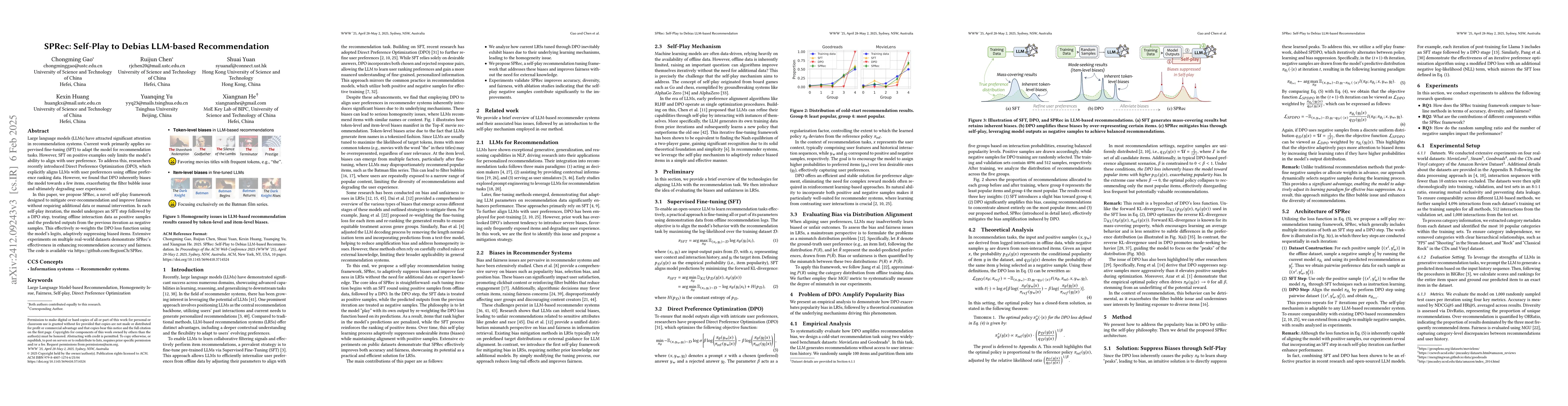 Thumbnail for SPRec: Leveraging Self-Play to Debias Preference Alignment for Large
  Language Model-based Recommendations