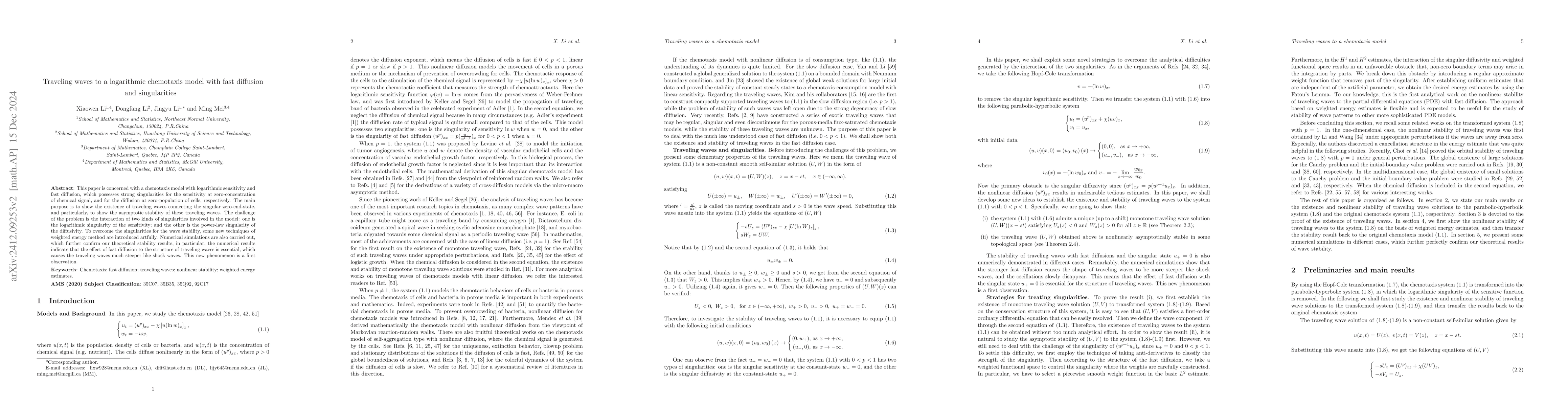 Thumbnail for Traveling waves to a logarithmic chemotaxis model with fast diffusion
  and singularities