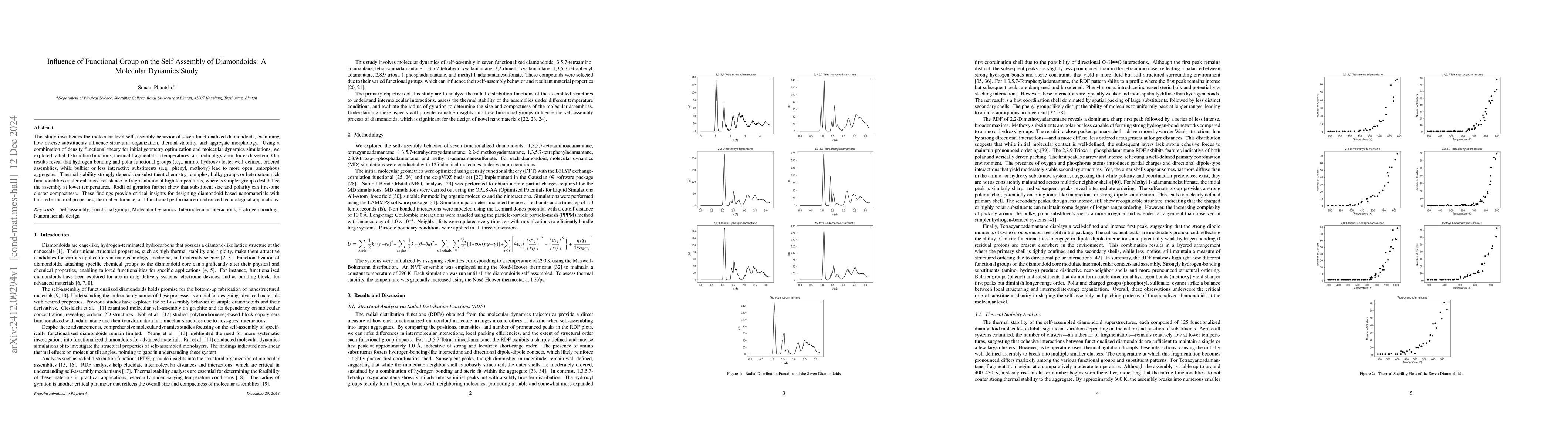 Thumbnail for Influence of Functional Group on the Self Assembly of Diamondoids: A
  Molecular Dynamics Study