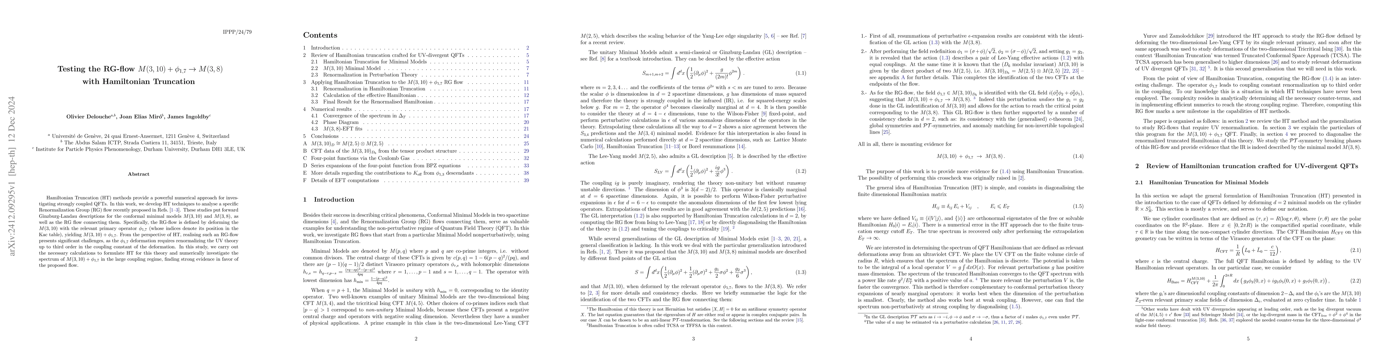 Thumbnail for Testing the RG-flow $M(3,10)+φ_{1,7}\to M(3,8)$ with Hamiltonian
  Truncation