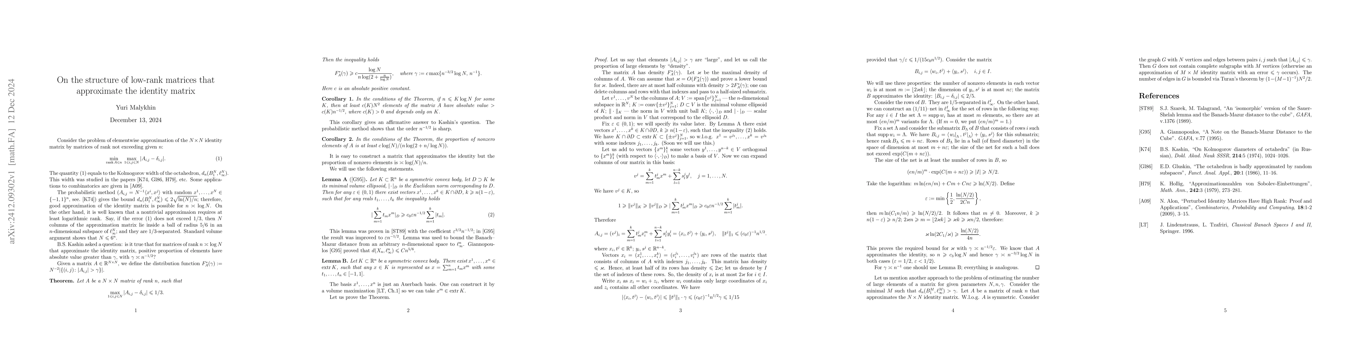 Thumbnail for On the structure of low-rank matrices that approximate the identity
  matrix