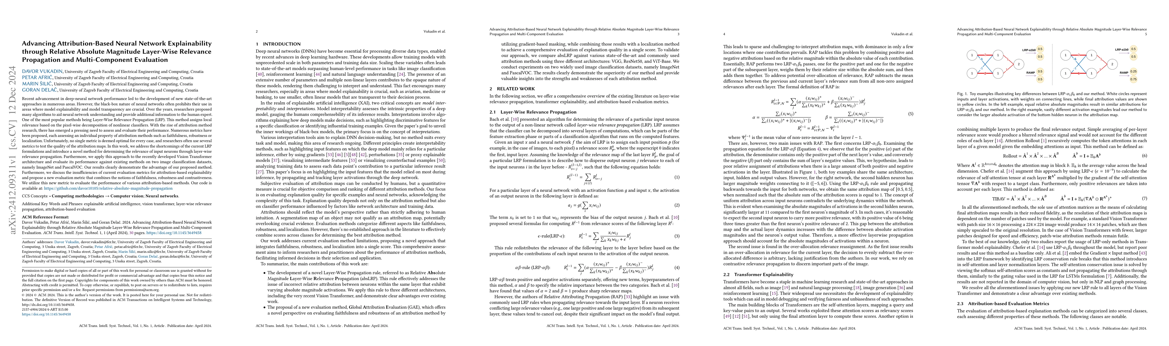 Thumbnail for Advancing Attribution-Based Neural Network Explainability through
  Relative Absolute Magnitude Layer-Wise Relevance Propagation and
  Multi-Component Evaluation