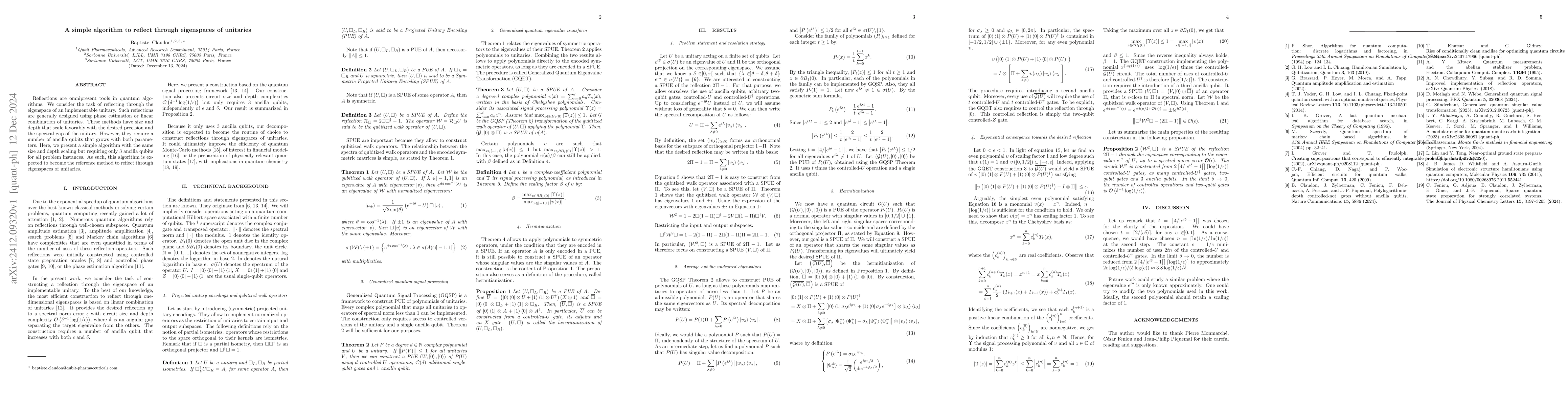 Thumbnail for A simple algorithm to reflect through eigenspaces of unitaries