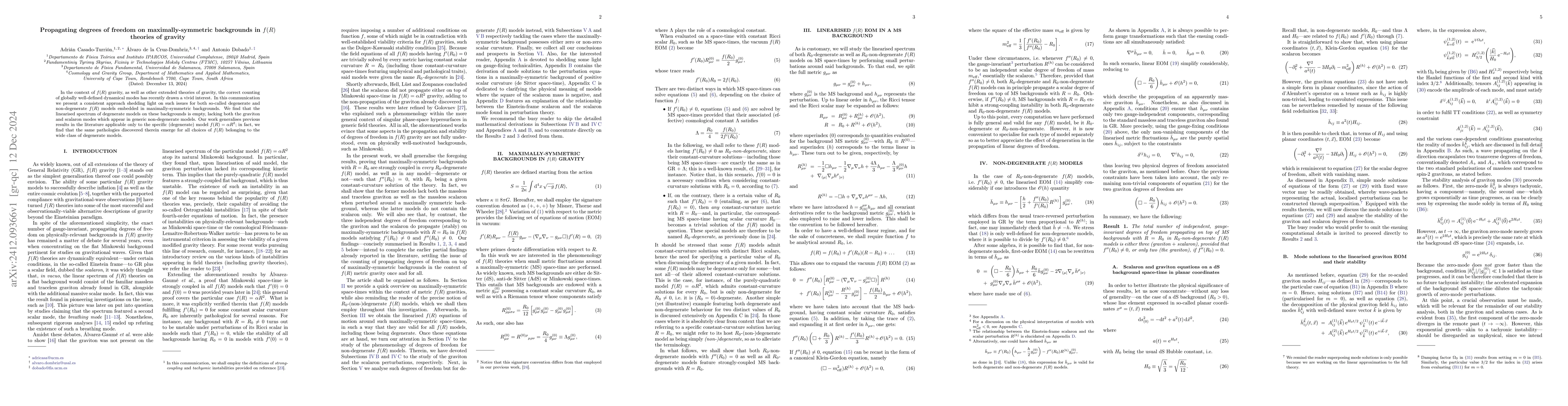 Thumbnail for Propagating degrees of freedom on maximally-symmetric backgrounds in
  $f(R)$ theories of gravity