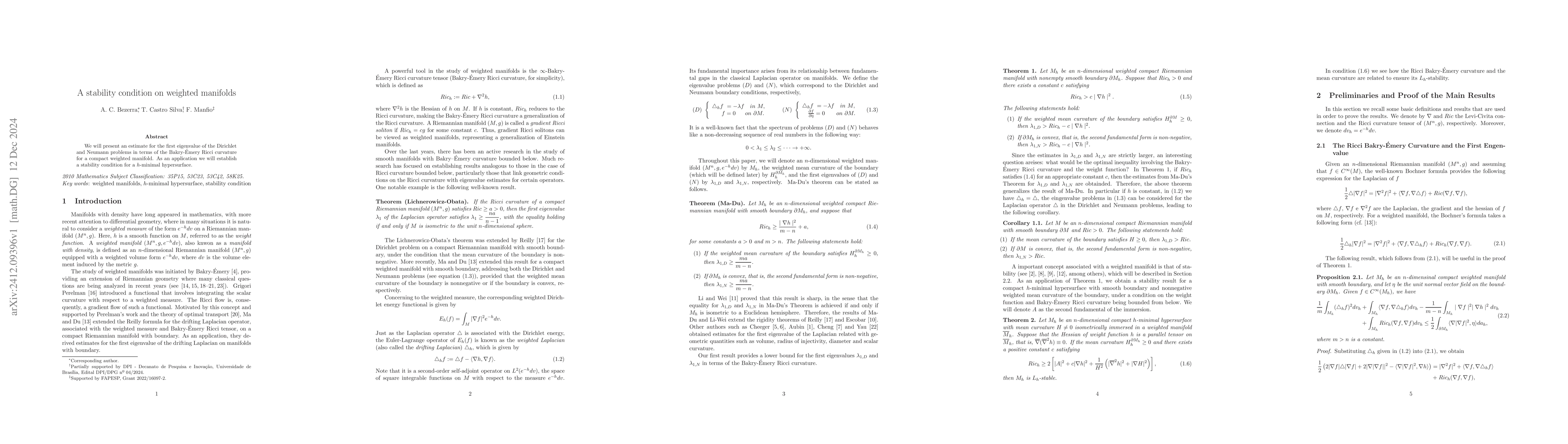 Thumbnail for A stability condition on weighted manifolds