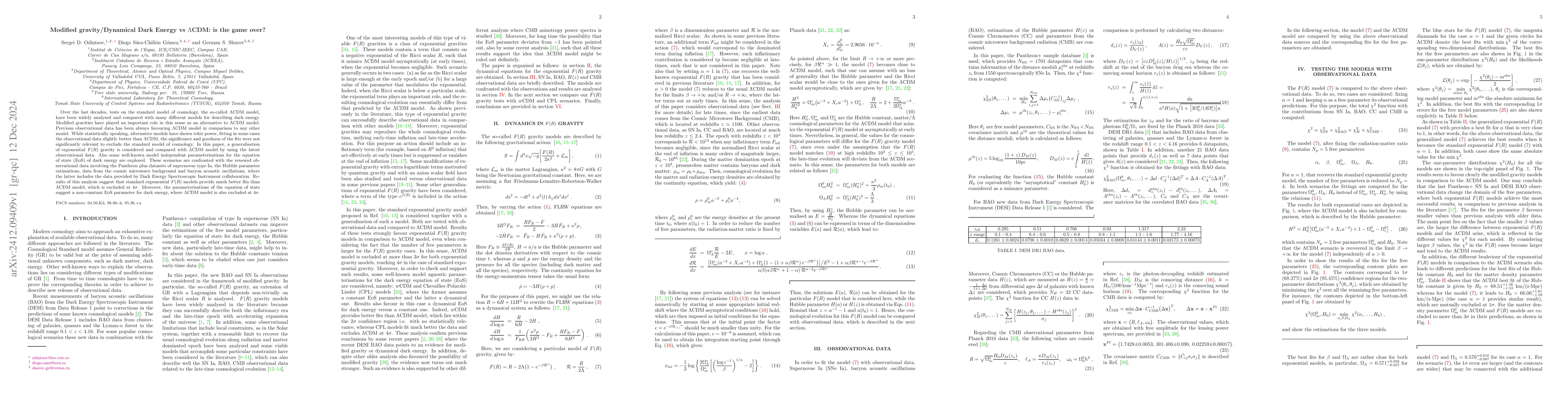 Thumbnail for Modified gravity/Dynamical Dark Energy vs $Λ$CDM: is the game
  over?