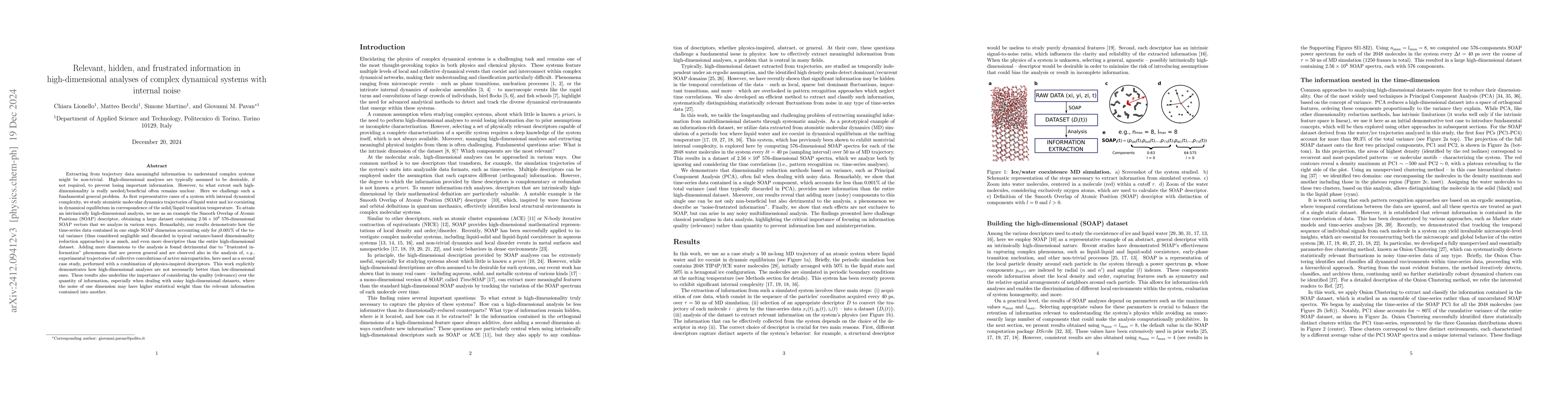 Thumbnail for Relevant, hidden, and frustrated information in high-dimensional
  analyses of complex dynamical systems with internal noise