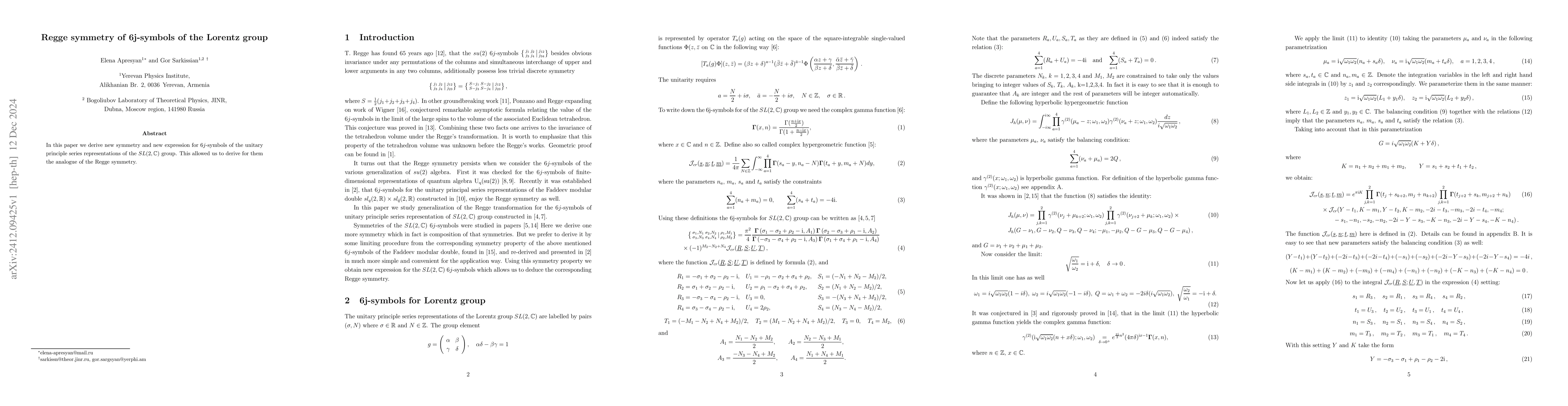 Thumbnail for Regge symmetry of 6j-symbols of the Lorentz group