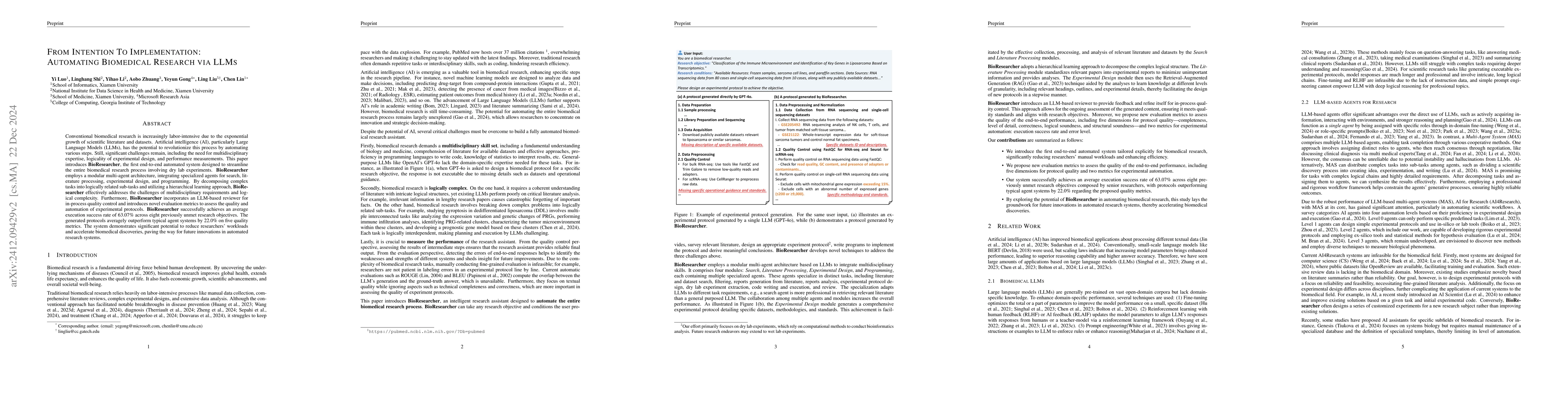 Thumbnail for From Intention To Implementation: Automating Biomedical Research via
  LLMs