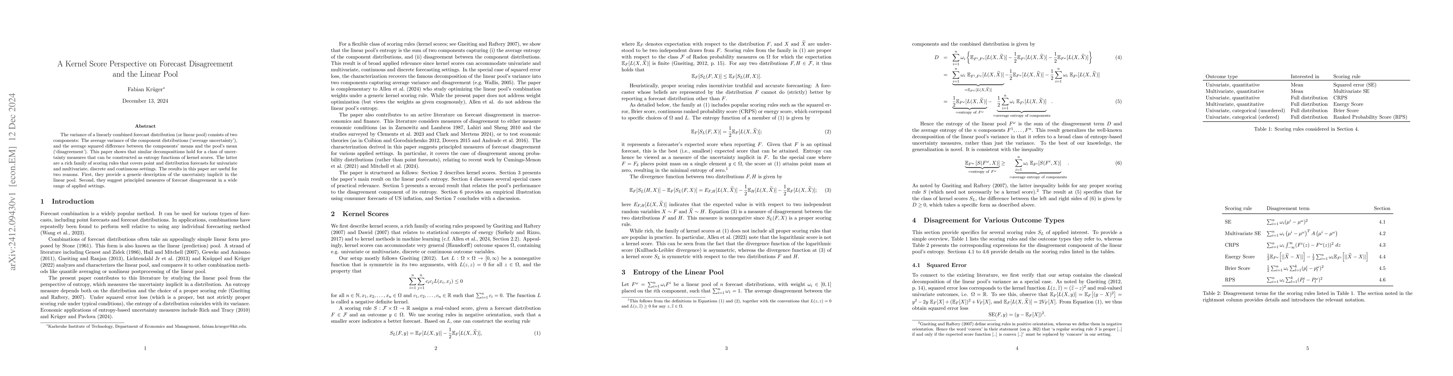 Thumbnail for A Kernel Score Perspective on Forecast Disagreement and the Linear Pool