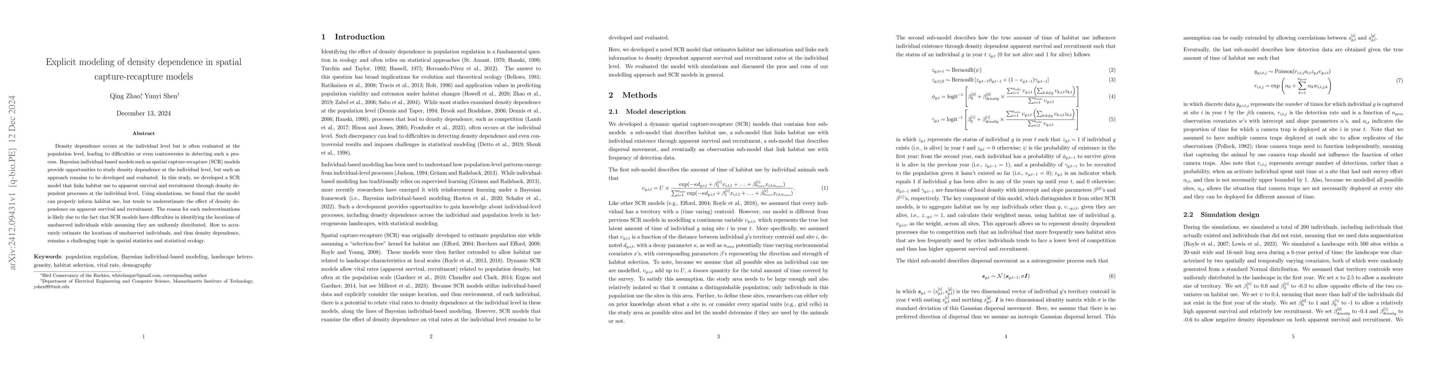 Thumbnail for Explicit modeling of density dependence in spatial capture-recapture
  models