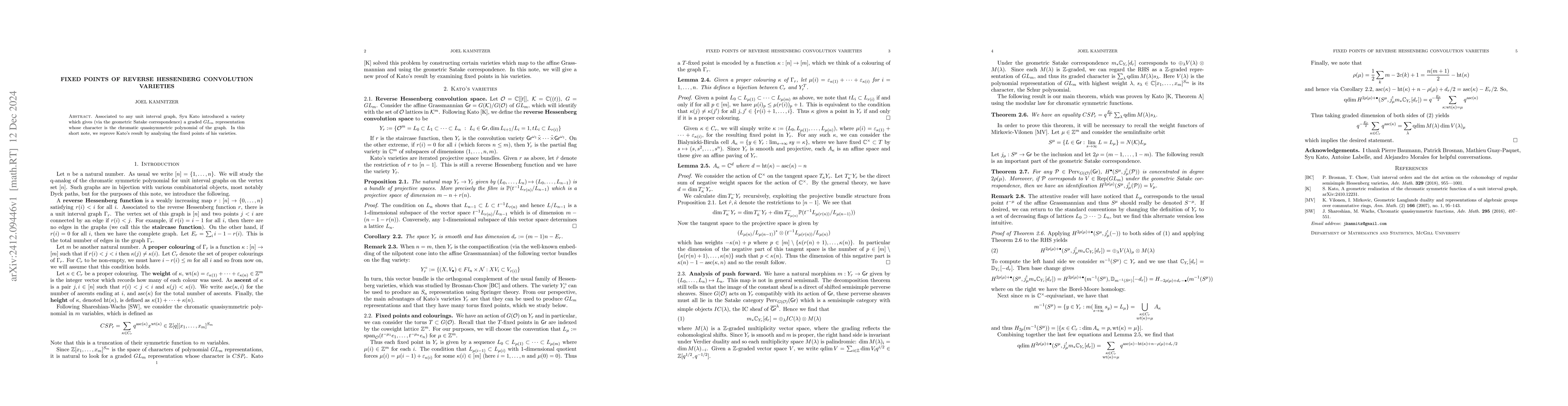Thumbnail for Fixed points of reverse Hessenberg convolution varieties