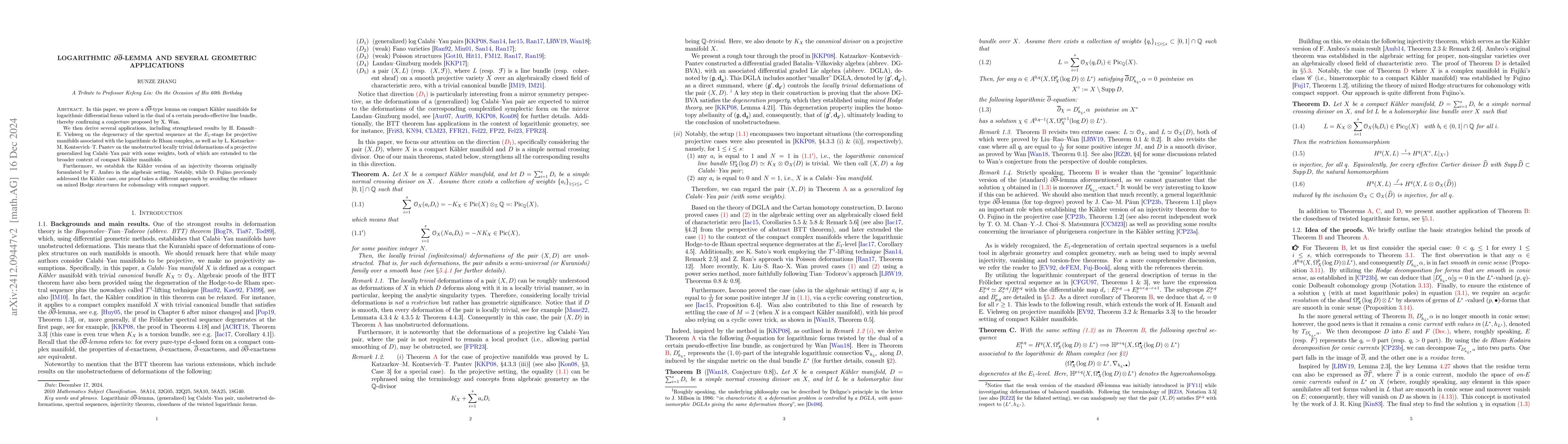 Thumbnail for Logarithmic $\bf{\partial\bar\partial}$-lemma and several geometric
  applications