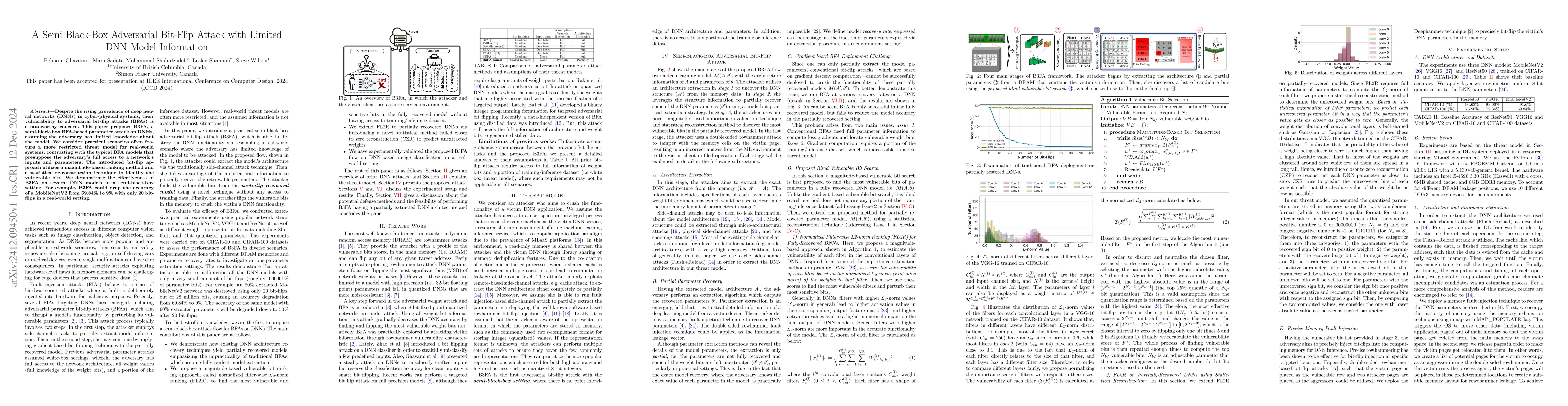 Thumbnail for A Semi Black-Box Adversarial Bit-Flip Attack with Limited DNN Model
  Information