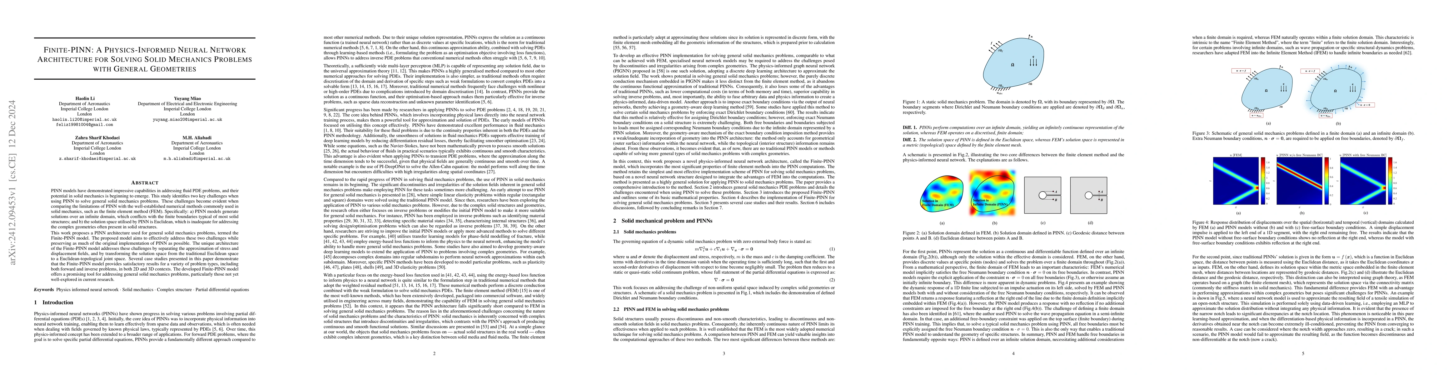 Thumbnail for Finite-PINN: A Physics-Informed Neural Network Architecture for Solving
  Solid Mechanics Problems with General Geometries