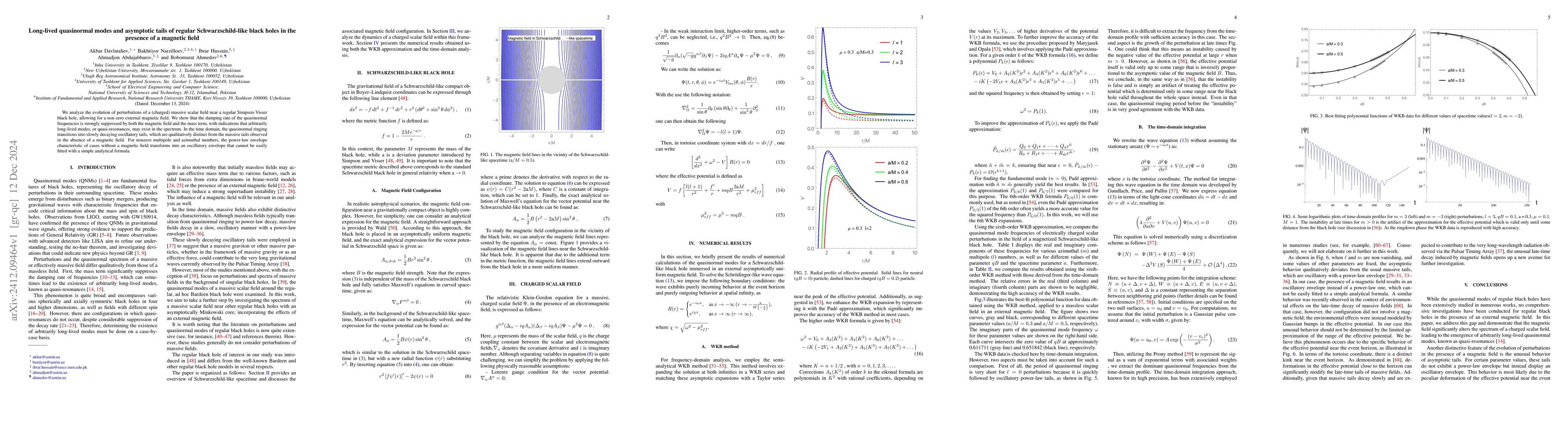 Thumbnail for Long-lived quasinormal modes and asymptotic tails of regular
  Schwarzschild-like black holes in the presence of a magnetic field