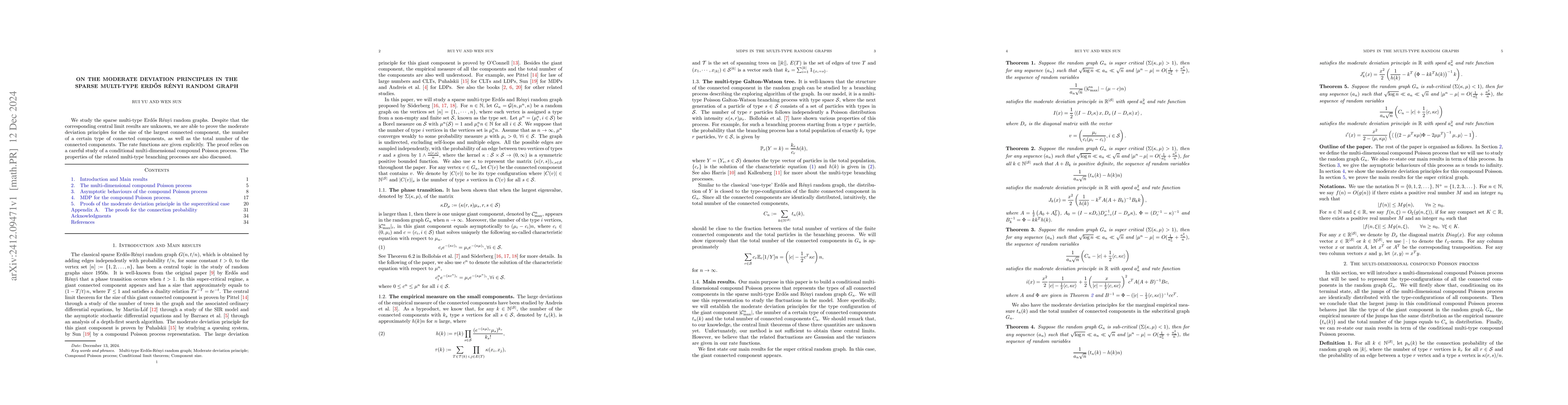 Thumbnail for On the moderate deviation principles in the sparse multi-type Erdős
  Rényi random graph