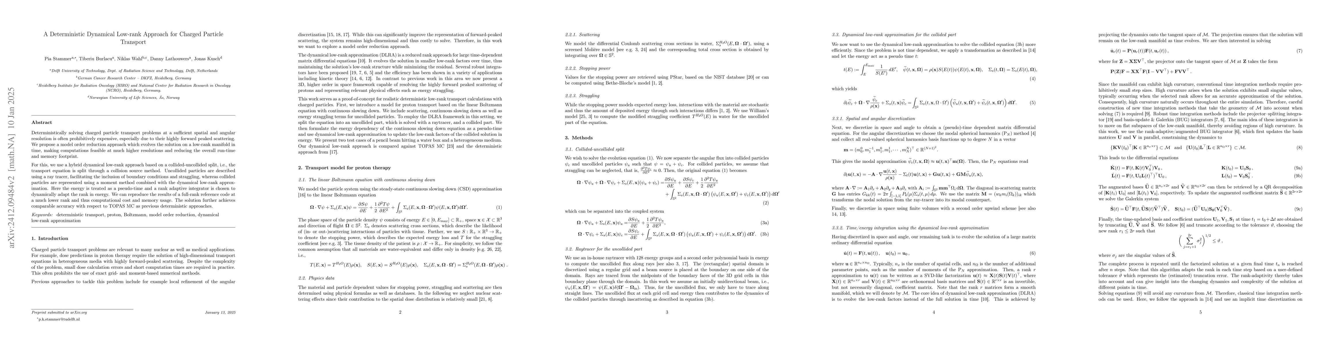 Thumbnail for A Deterministic Dynamical Low-rank Approach for Charged Particle
  Transport