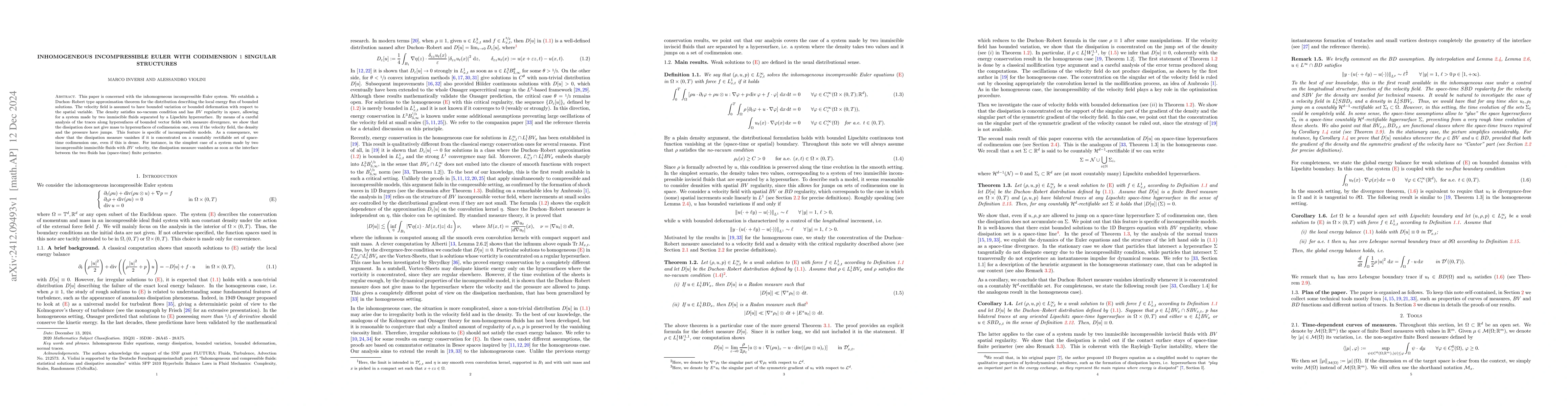 Thumbnail for Inhomogeneous incompressible Euler with codimension $1$ singular
  structures