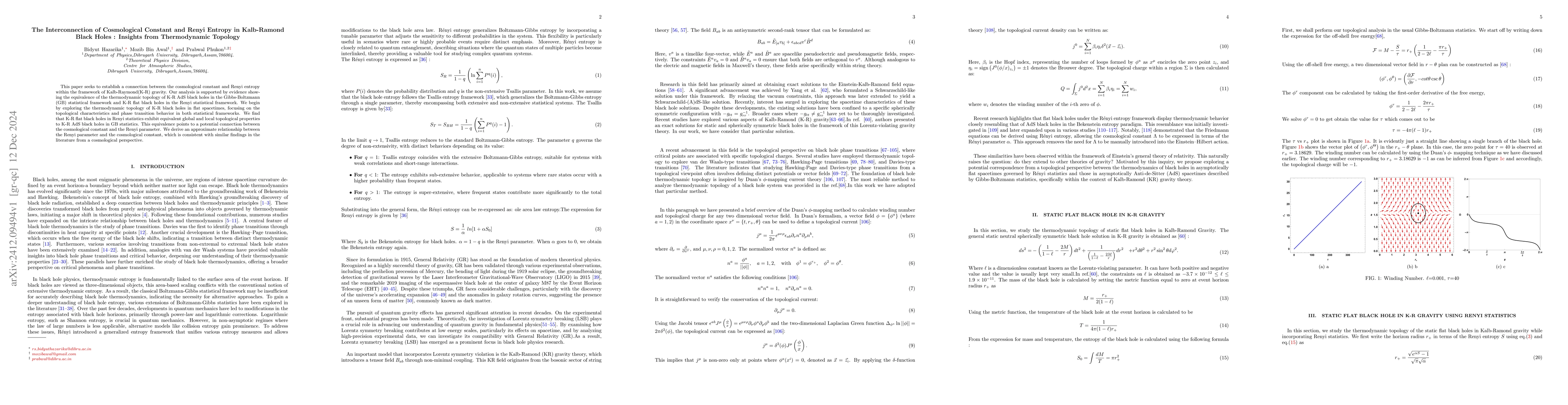Thumbnail for The Interconnection of Cosmological Constant and Renyi Entropy in
  Kalb-Ramond Black Holes : Insights from Thermodynamic Topology