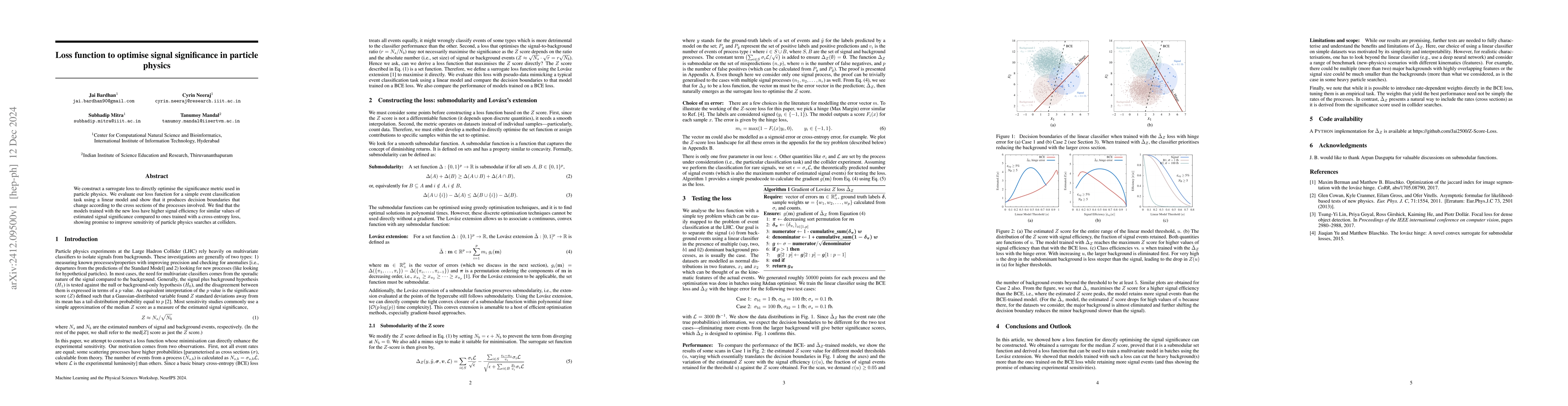Thumbnail for Loss function to optimise signal significance in particle physics