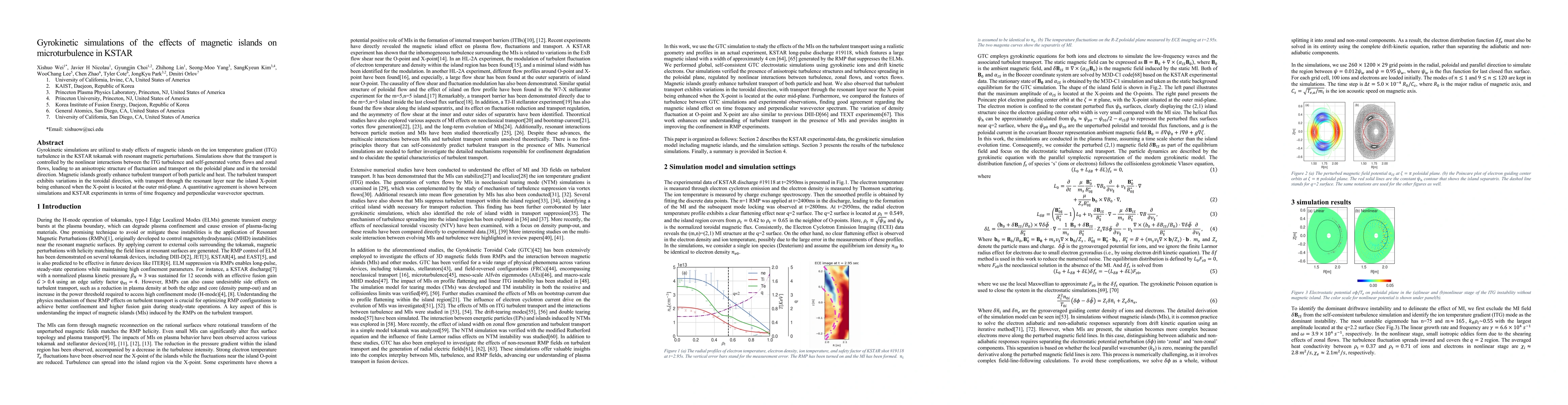 Thumbnail for Gyrokinetic simulations of the effects of magnetic islands on
  microturbulence in KSTAR