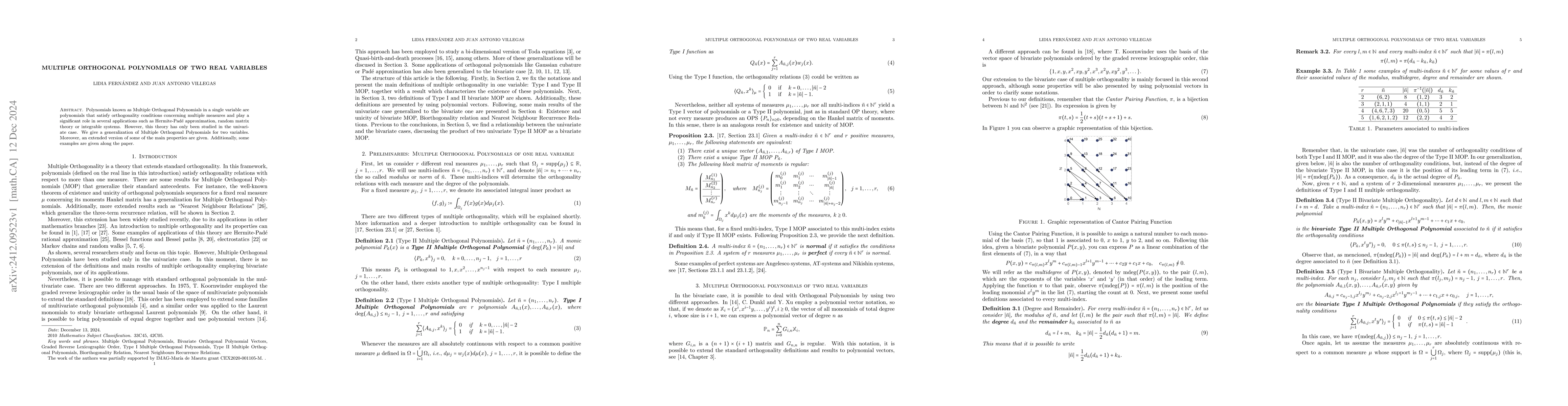 Thumbnail for Multiple Orthogonal Polynomials of two real variables