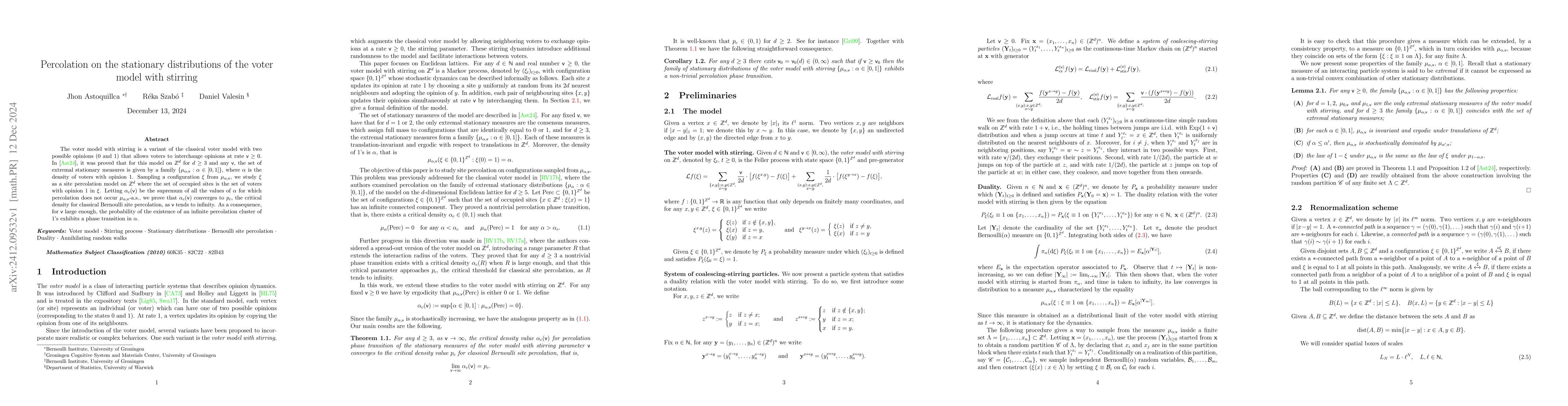 Thumbnail for Percolation on the stationary distributions of the voter model with
  stirring