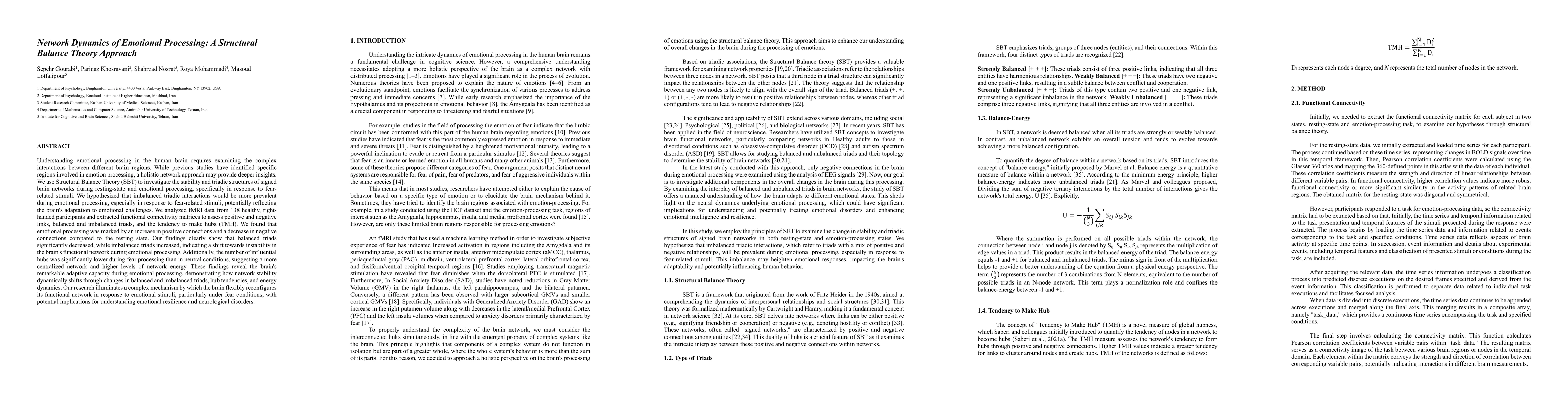 Thumbnail for Network Dynamics of Emotional Processing: A Structural Balance Theory
  Approach
