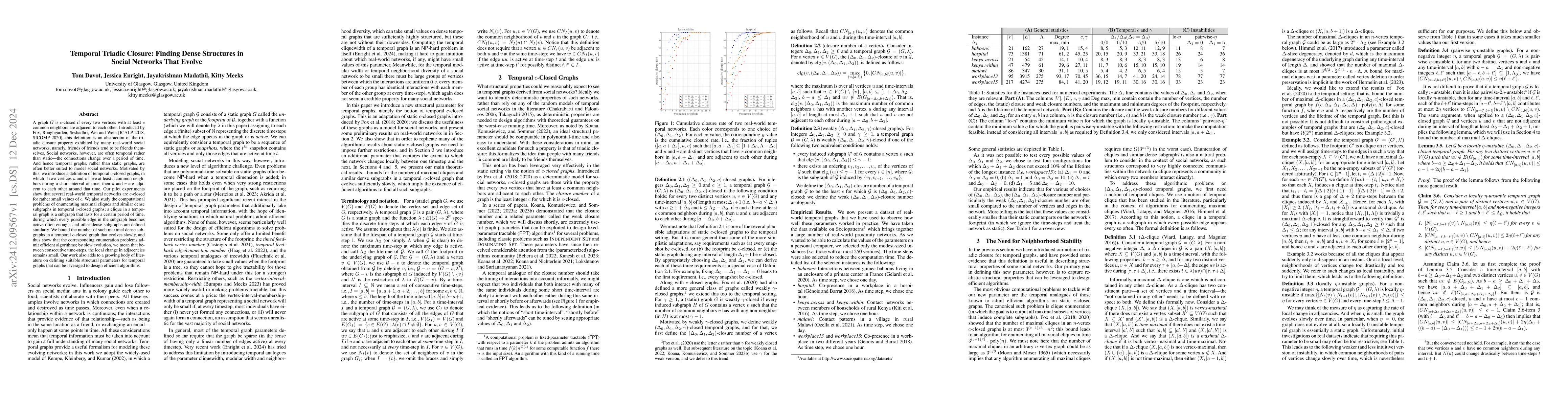 Thumbnail for Temporal Triadic Closure: Finding Dense Structures in Social Networks
  That Evolve
