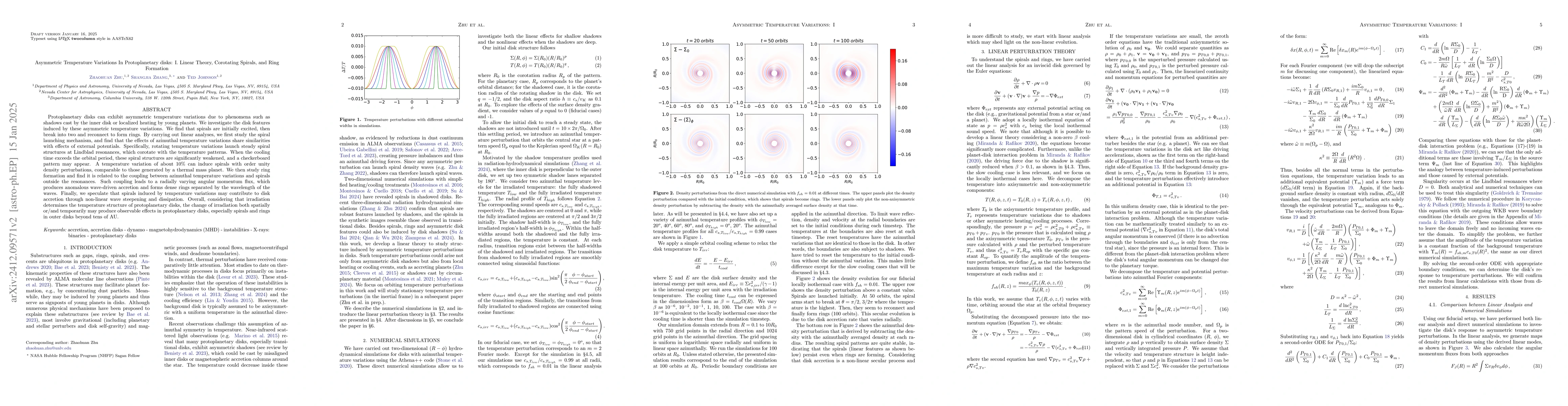 Thumbnail for Asymmetric Temperature Variations In Protoplanetary disks: I. Linear
  Theory and Corotating Spirals