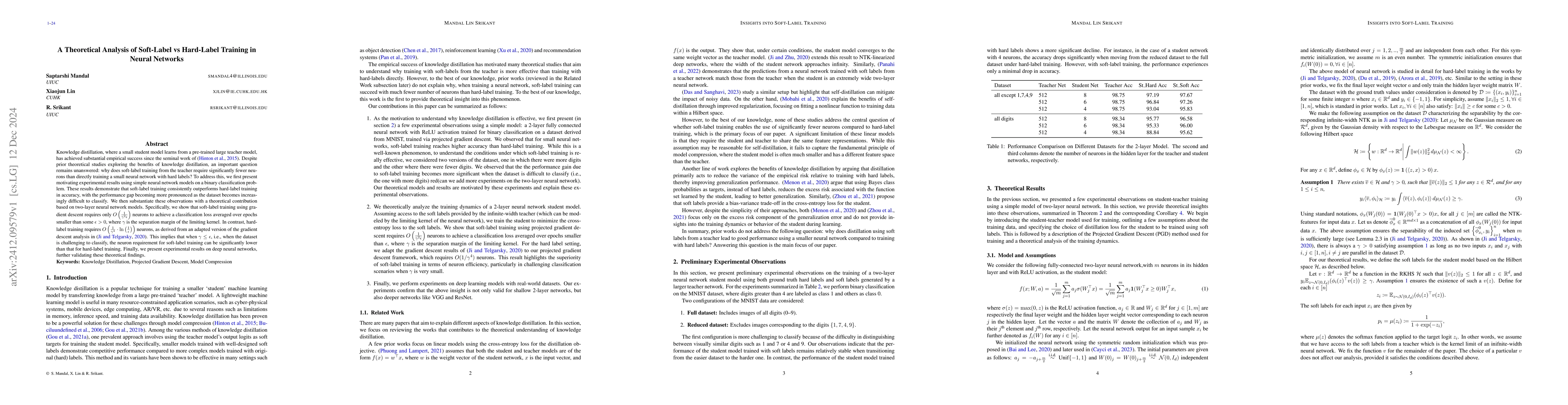 Thumbnail for A Theoretical Analysis of Soft-Label vs Hard-Label Training in Neural
  Networks