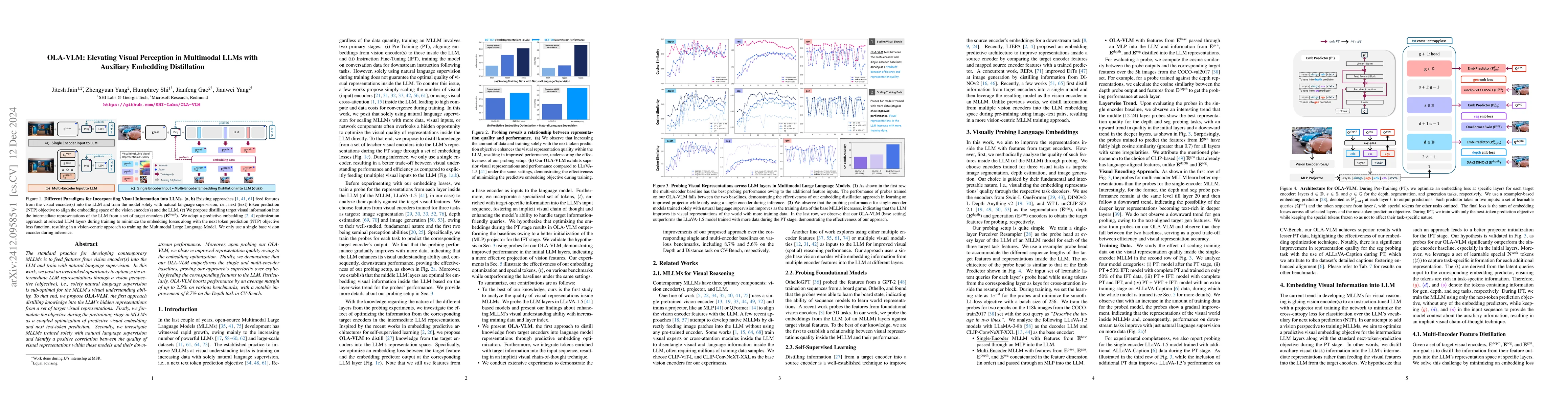 Thumbnail for OLA-VLM: Elevating Visual Perception in Multimodal LLMs with Auxiliary
  Embedding Distillation