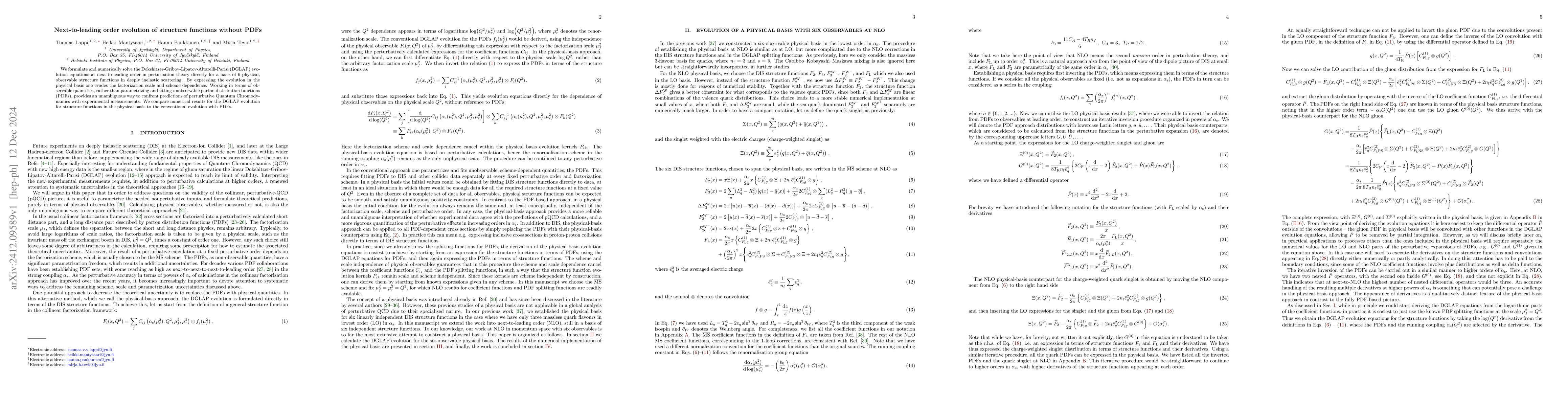Thumbnail for Next-to-leading order evolution of structure functions without PDFs