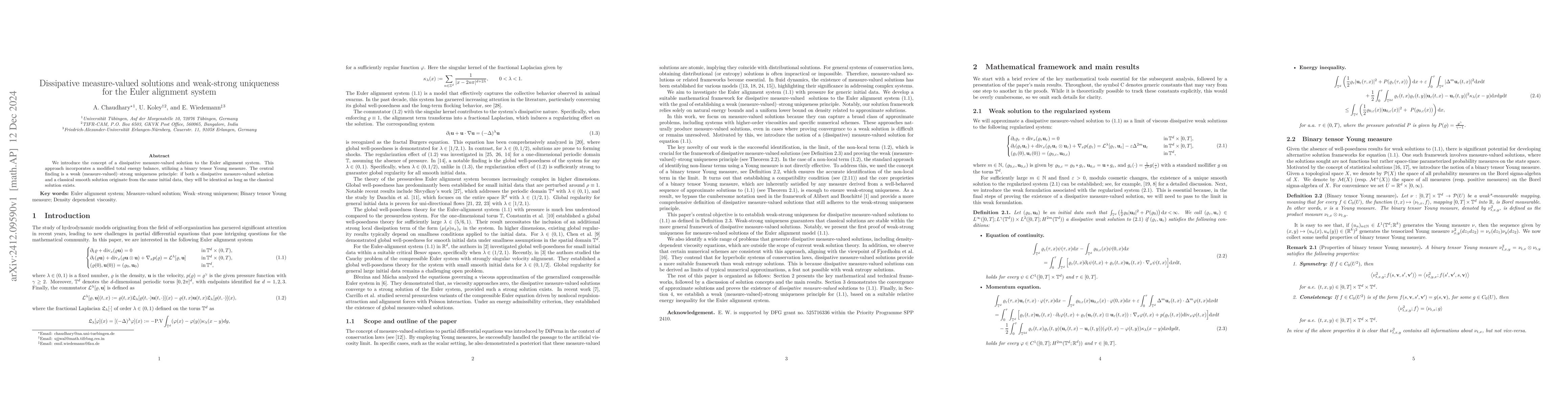 Thumbnail for Dissipative measure-valued solutions and weak-strong uniqueness for the
  Euler alignment system