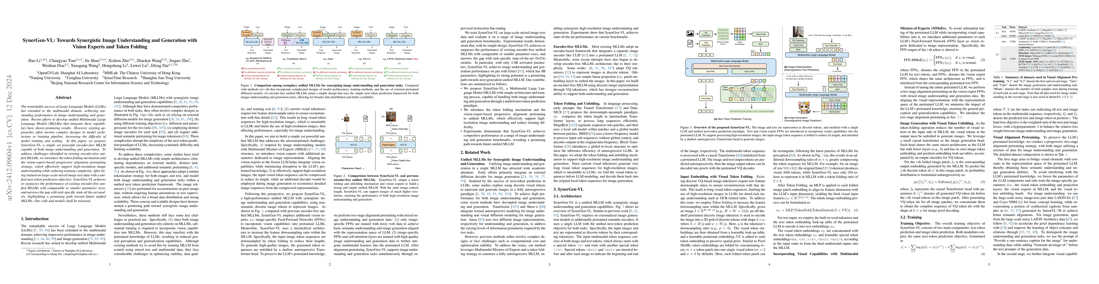 Thumbnail for SynerGen-VL: Towards Synergistic Image Understanding and Generation with
  Vision Experts and Token Folding