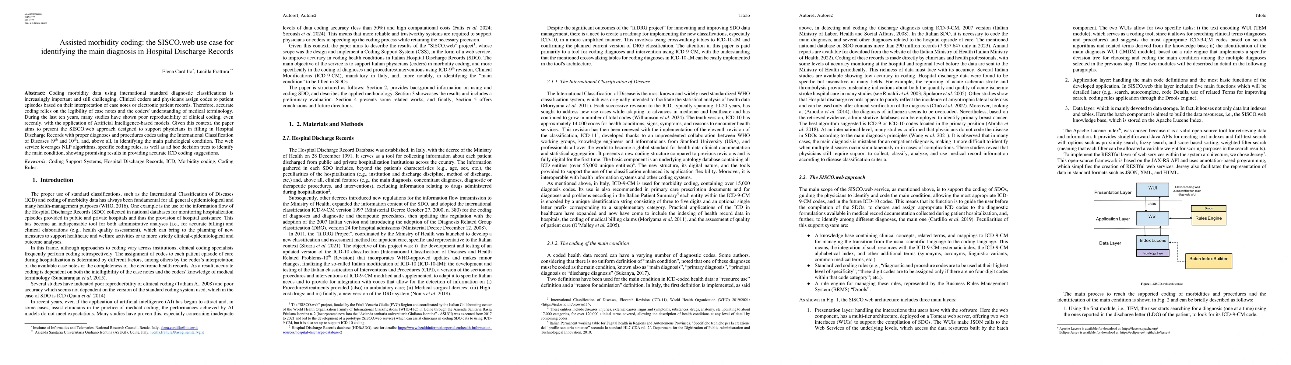 Thumbnail for Assisted morbidity coding: the SISCO.web use case for identifying the
  main diagnosis in Hospital Discharge Records