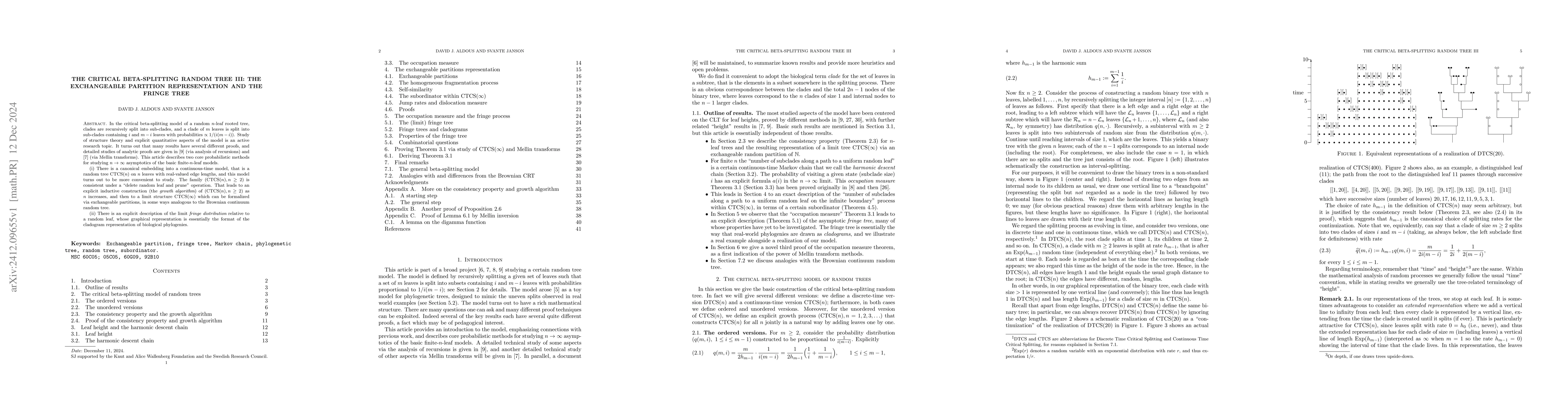Thumbnail for The Critical Beta-splitting Random Tree III: The exchangeable partition
  representation and the fringe tree